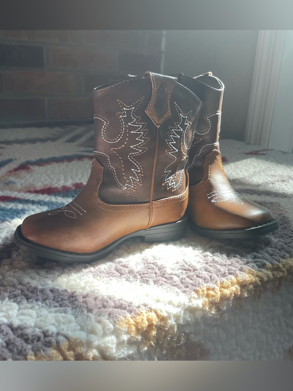 Toddler Girls Brown Cowboy Boots - Classic Western Style, kids size 8